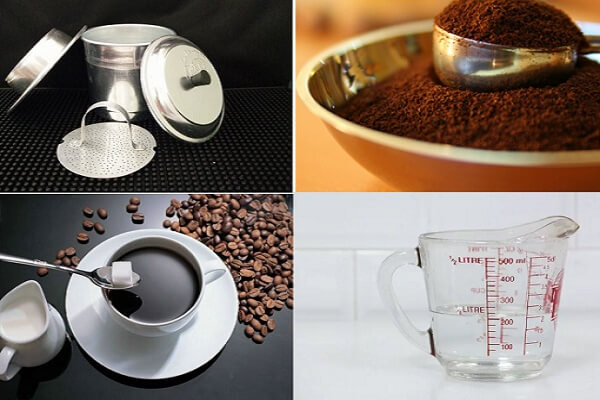 nguyên liệu và dụng cụ pha cà phê phin