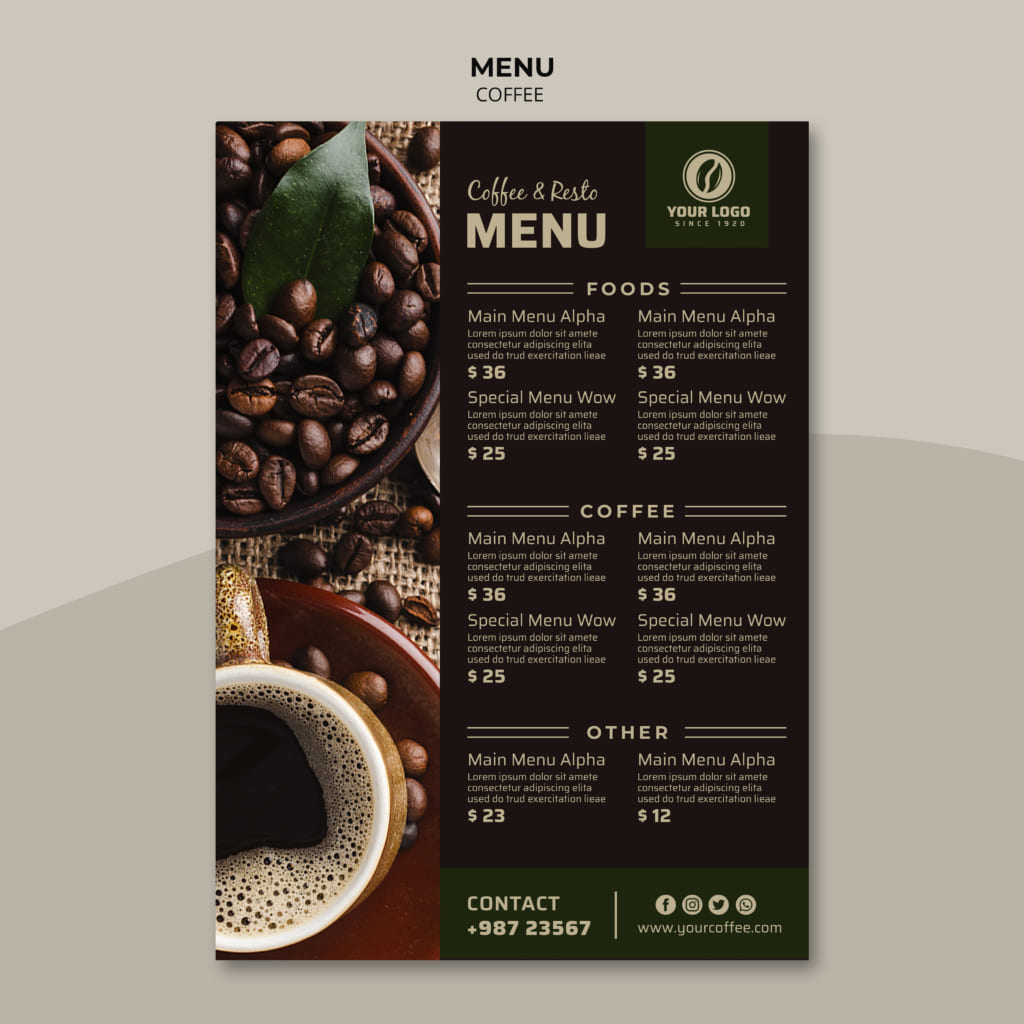 thiết kế menu quán cà phê